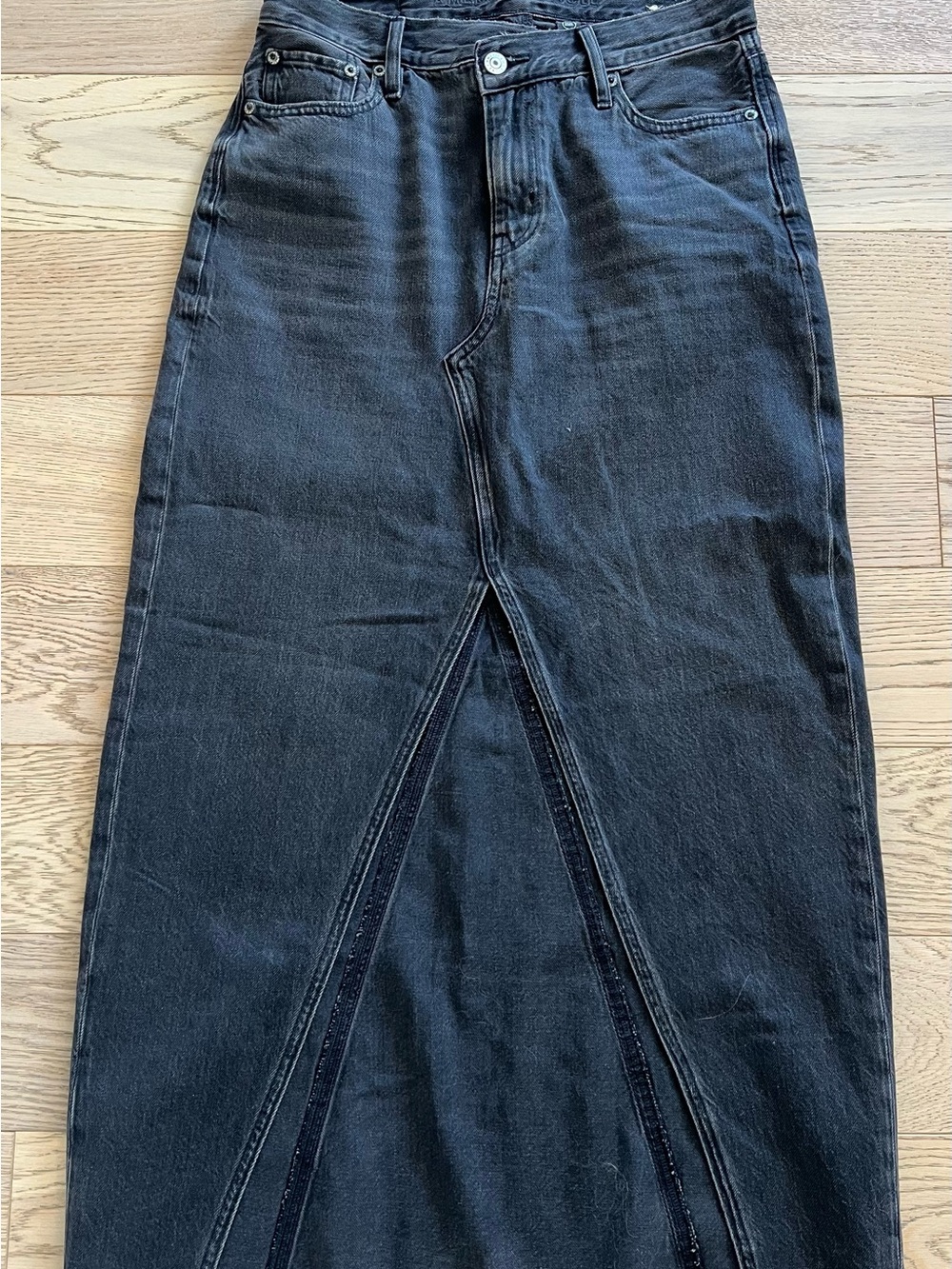 American Eagle Outfitters Black Straight-Leg Denim Skirt with Front Slit